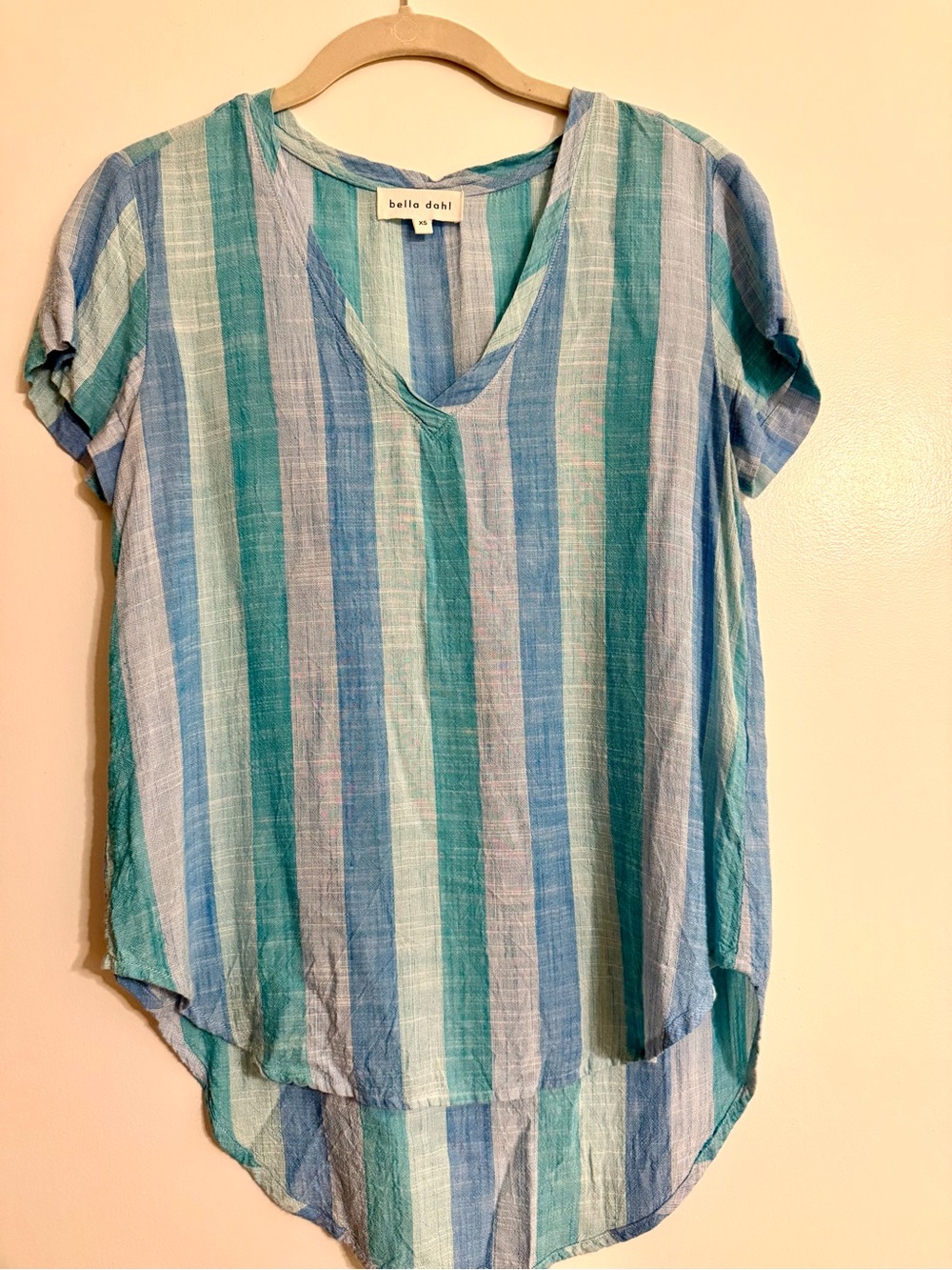 Bella Dahl Striped V-Neck Tunic in Teal, Aqua & Light Blue
